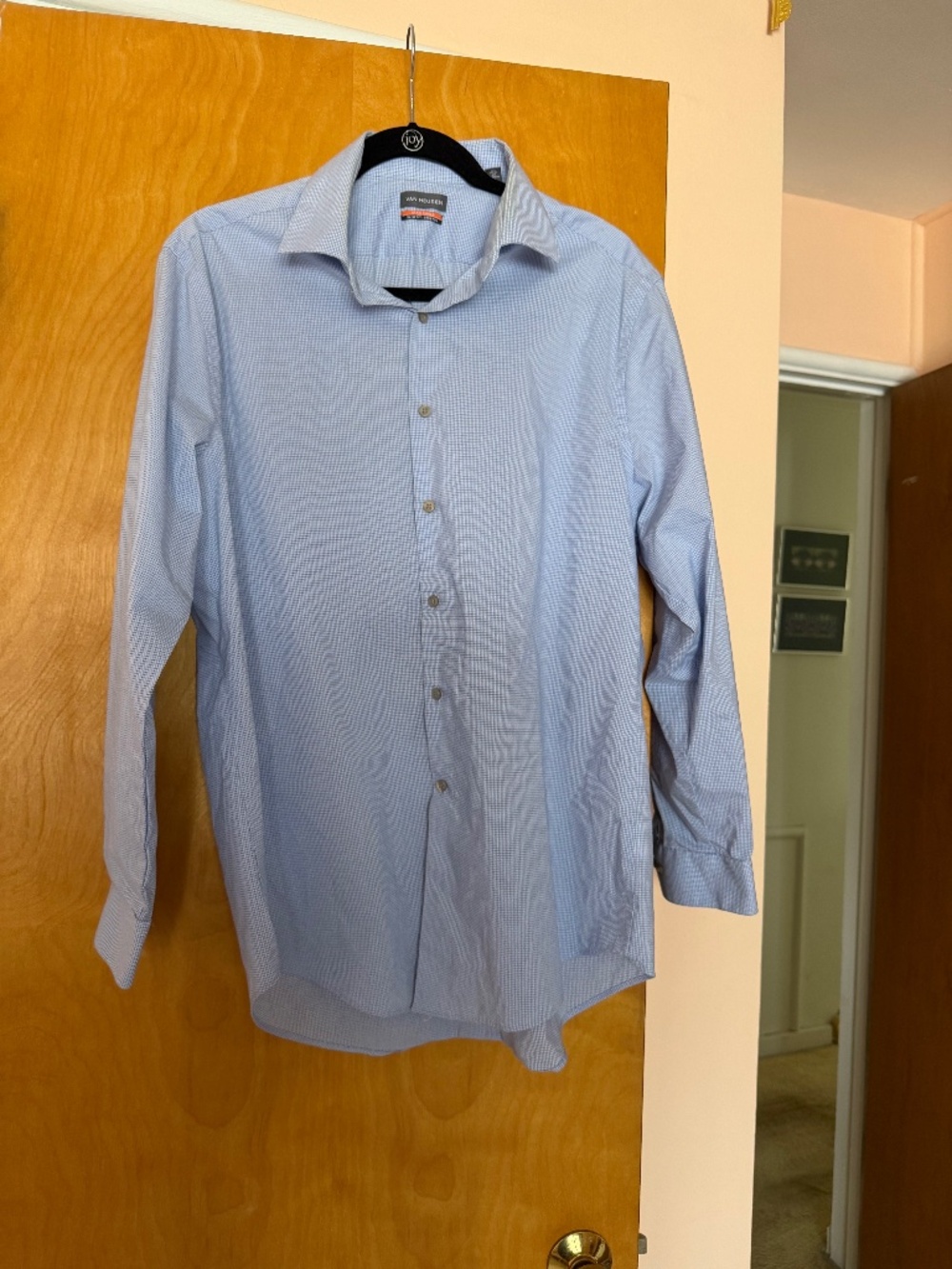 Mens Van Heusen Slim Fit Stretch Blue and White Button Down Dress Shirt, Size L